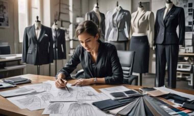 Desain pakaian kerja profesional dengan potongan modern dan detail elegan untuk karyawan perusahaan