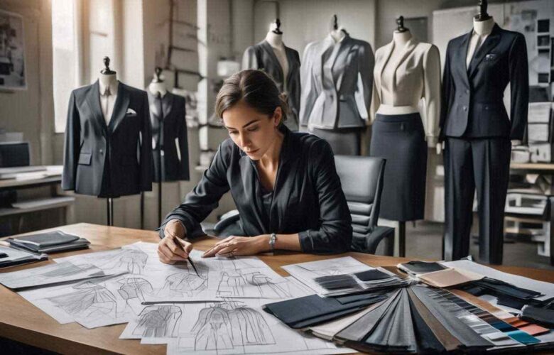 Desain pakaian kerja profesional dengan potongan modern dan detail elegan untuk karyawan perusahaan